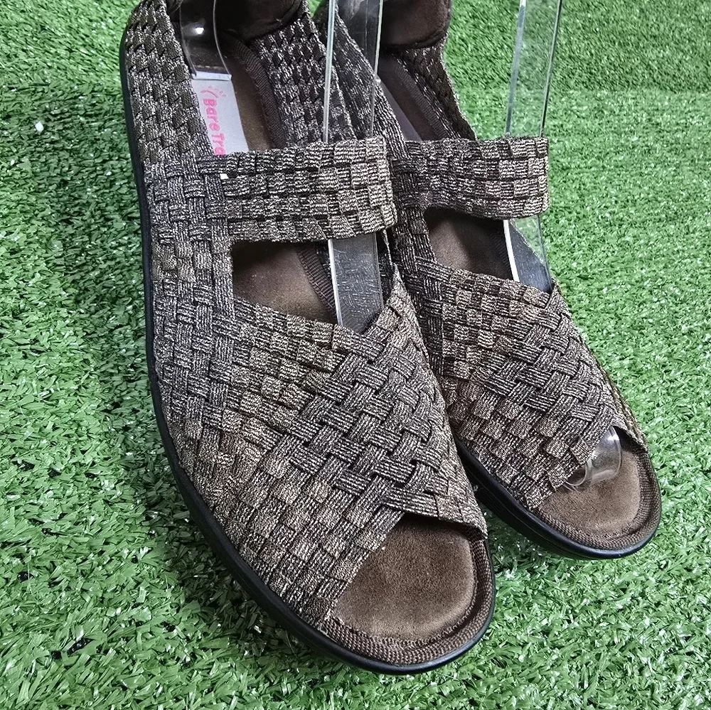 BARETRAPS | UMMA ELASTIC WOVEN PEEP-TOE MARY JANE WEDGE SANDALS